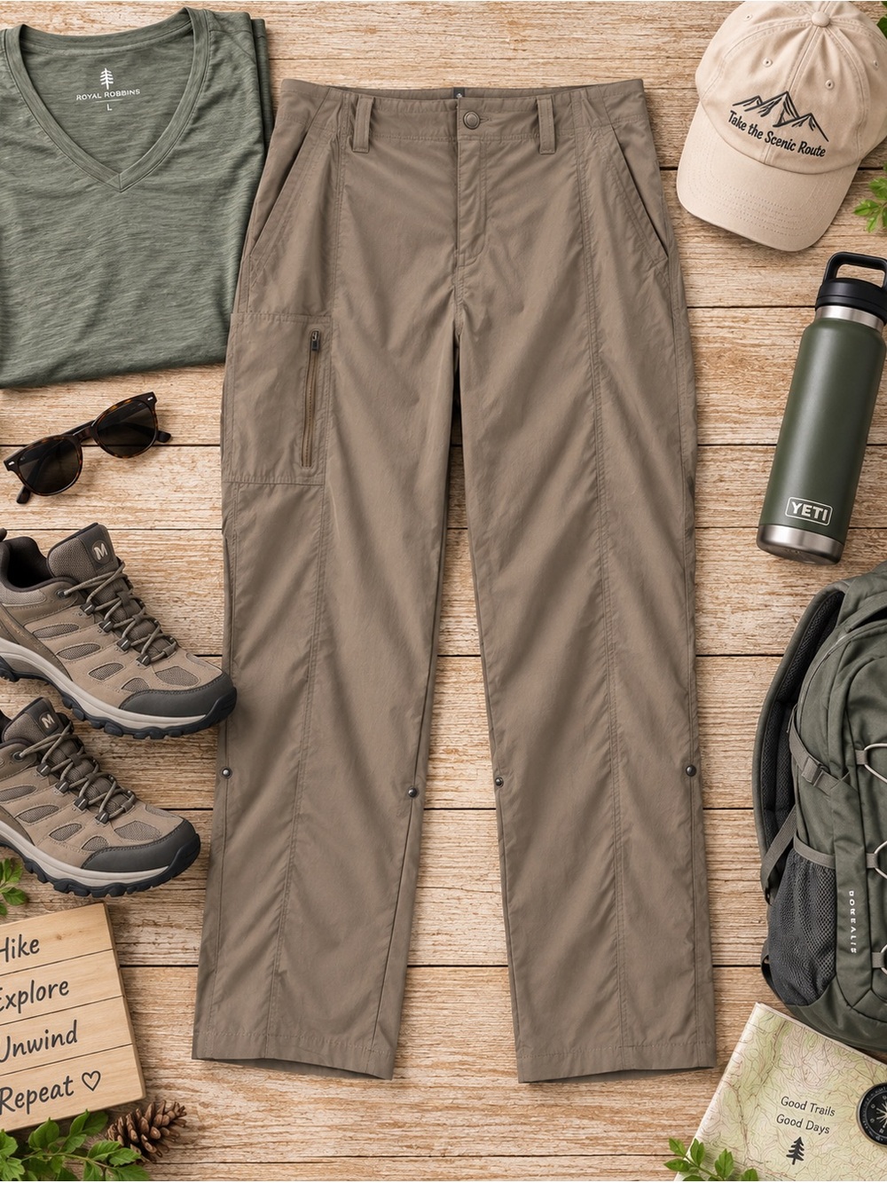 Royal Robbins Hiking Pants 14 Short Brown Stretch Travel Outdoor Utility Camping